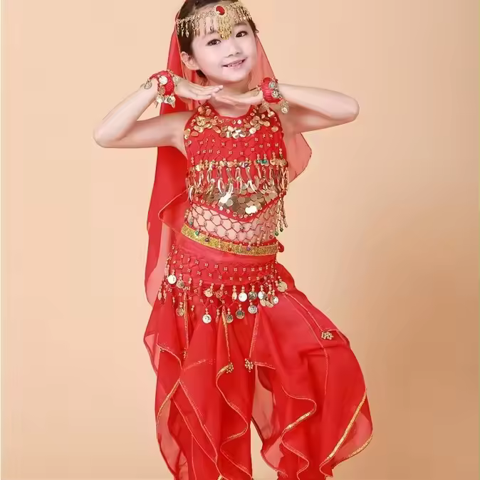 Ropa de danza India para niños y niñas, ropa para actuaciones de danza del vientre, ropa para bailar, traje de baile para branquias - 1