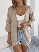 Cárdigan de punto con huecos de diamantes para mujer, Tops informales a prueba de sol, Color sólido, vacaciones de verano - details 17