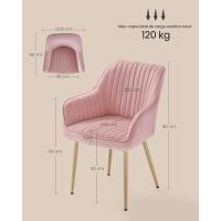 Silla de comedor, silla de cocina, sillón de terciopelo, silla tapizada con reposabrazos, carga máxima. de120 kg, Patas de Metal, para Comedor, Cocina, Rosa Jalea y Dorado Pálido LDC087R01 - details 2