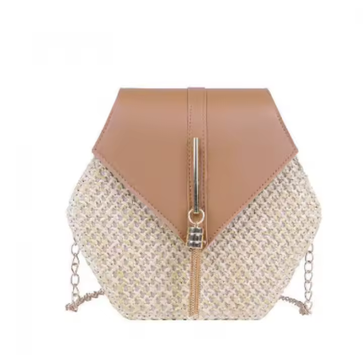 Bolso de Playa Hecho a Mano de Bohemia Bolso Cruzado de Moda Verano con Estilo Multiuso de Paja y Cuero Bolso Circular de Ratán para Mujer - 1