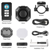 Awapow-alarma antirrobo para bicicleta con Control remoto, recargable por USB, 110dB, Detector con soporte - details 5