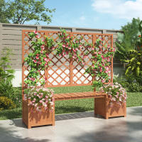 Jardinera, jardinera con espaldera como ayuda para trepar, jardinera con mucho espacio, jardinera jardinera, abeto de madera maciza marrón, jardinera con espaldera y asiento para jardín patio terraza - details 2