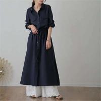 Camisas de Color liso, vestidos de mujer a la moda, informal, con solapa, manga larga, cordón, cintura elástica, ropa de viaje para mujer - details 3