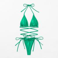 Conjunto de Bikini de Ajuste Adelgazado Estilo de Triángulo con Lazo Cruzado Brillante - details 20