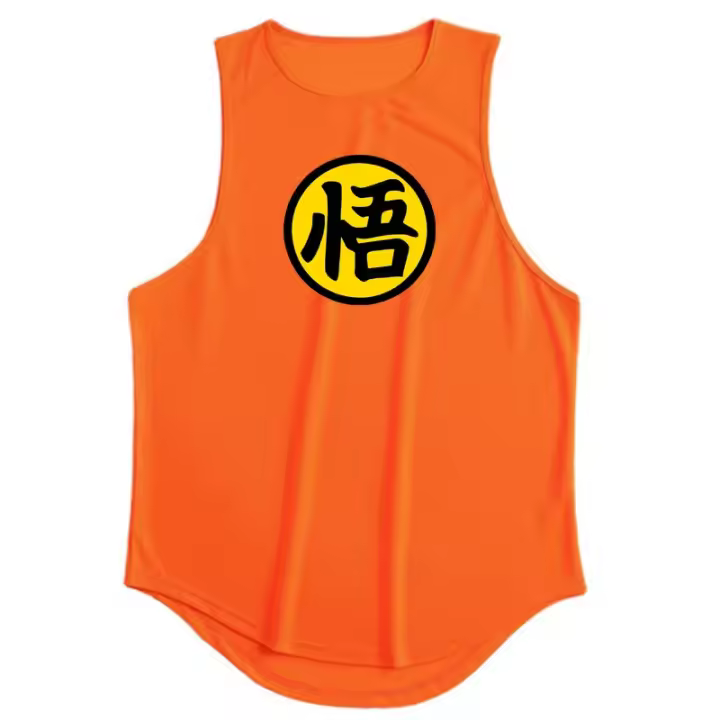 Japanese Anime Logo Wu Font Funny Printed Gym Tank Top Men Bodybuilding Vest Fitness Sleeveless Shirt Mesh Quick Dry Clothing - 1