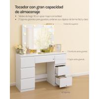 Tocador de Maquillaje con Espejo de Luz LED, Iluminación Regulable, con 7 Cajones, Tocador de Dormitorio con Espacio de Almacenamiento, 110x39,5x140,5 cm, Blanco, MB6099ws - details 2