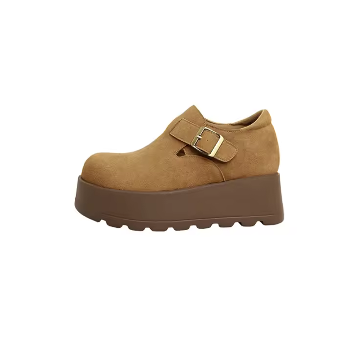Cuero de suela gruesa nuevos zapatos casuales retro versátiles de un pedal interior que aumenta la altura - 1
