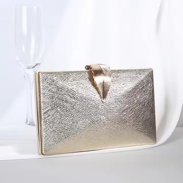 Bolso de mano de boda para mujer, Cartera de noche dorada, monedero de fiesta para novia, bolso de hombro con cierre de hoja de Metal - 1