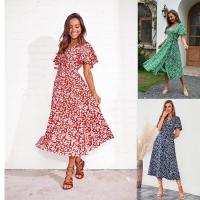 Verde 2025 Nuevos Vestidos Largos de Mujer con Estampado Explosivo, Cuello en V y Cintura Alta - details 10