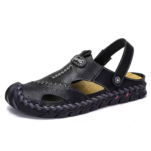 Sandalias de cuero con punta cerrada para hombre, sandalias de playa antideslizantes de verano para exteriores - 1