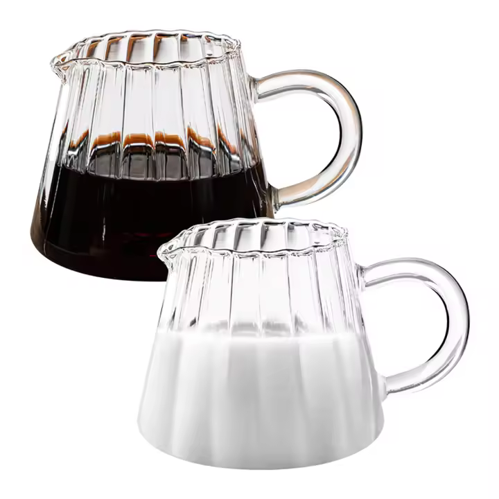 Jarra de vidrio de 2 uds, jarra de crema de vidrio en forma de onda, jarra de té de vidrio, jarra de crema de leche y café, espuma de leche - 1