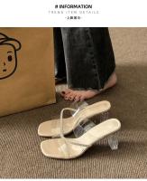 Alpargatas, cuña, tira transparente, tacones altos, desgaste de las mujeres, nueva moda, cabeza redonda, tacón grueso, Internet, celebridad, zapatillas de cristal, sandalias de las mujeres - details 7