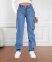 Pantalones Jeans de Denim de Pierna Recta para Mujer Pantalones Cargo de Bolsillo de Alta Calidad - details 1