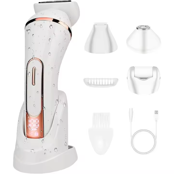 Kit eléctrico 4 en 1 para mujer, equipado con máquina cortadora de bikini para depilación, afeitadora, cepillo corporal, maquillador facial, pie - 1