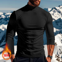 Camisa de manga larga para hombre, top ajustado con cuello alto, color sólido, terciopelo - details 5