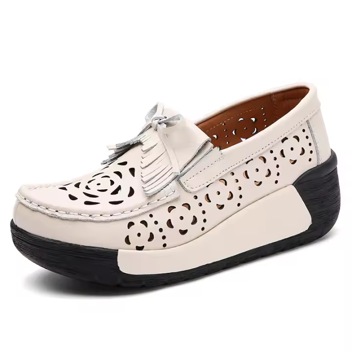 Zapatos para caminar con recortes para mujer, calzado con plataforma sin cordones de cuero, calzado con cuña transpirable y hueco - 1