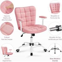 Silla de Oficina sin Reposabrazo Silla Oficina Tapizada de Cuero PU Silla con Ruedas Silla Ergonómica Base Metal Blanca - details 30