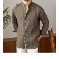 Camisa de Lino para Hombre Verano 2025 Cuello Henley Elegante Manga Larga Transpirable - details 14