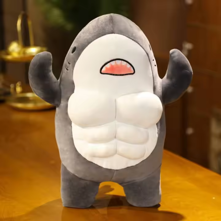 Muñeco De Peluche Tiburón Musculoso De 40CM Juguete De Peluche De Dibujos Animados Para Niños Y Niñas Regalo Para Novio O Amigo Material Coton PP Relleno Regalo Para Adultos - 1
