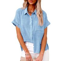 Verano mujer lino bolsillo blusa camisas pantalón corto casual manga OL entrenamiento blusa suelta Tops LRFZ-6022 - details 8