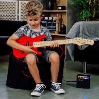 Pack de guitarra eléctrica de tamaño 1/4 para niños principiantes de 3rd Avenue, amplificador portátil de 5 W, cable, funda de transporte, púas y correa, Rojo - details 4