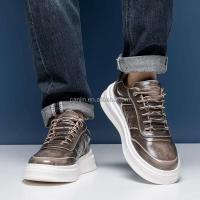 Nuevos zapatos blancos genuinos de alta calidad para hombre, zapatos de cuero de Italia, capa superior, zapatillas con elevador de Color desnudo puro para hombre - details 1