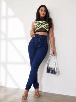 Cintura alta pies pequeños mujer cintura elástica elástico ajuste de cadera pantalones sexy con cordones pies pequeños jeans - details 12