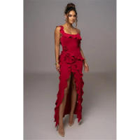 Vestido largo con volantes para mujer, prenda Sexy con tirantes finos, sin mangas, Espalda descubierta, abertura alta, para mujer - details 1