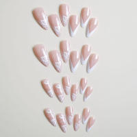 24 piezas, rosa con estampado de borde blanco, uñas postizas dulces y encantadoras reutilizables para uso diario y fiestas - details 1