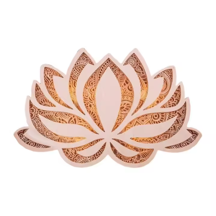 Lámpara de pared de madera con atenuador, arte para sala de yoga, Mandala, flor de loto, perfecta para relajación y decoración - 1