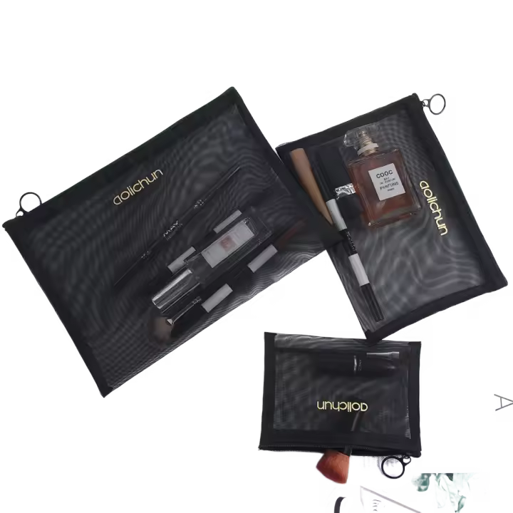 Bolsa negra con cremallera de gran capacidad, bolsa de lavado transparente, estuches de cosméticos, bolsas de cosméticos de malla, bolsa de aseo, bolsas de maquillaje - 1