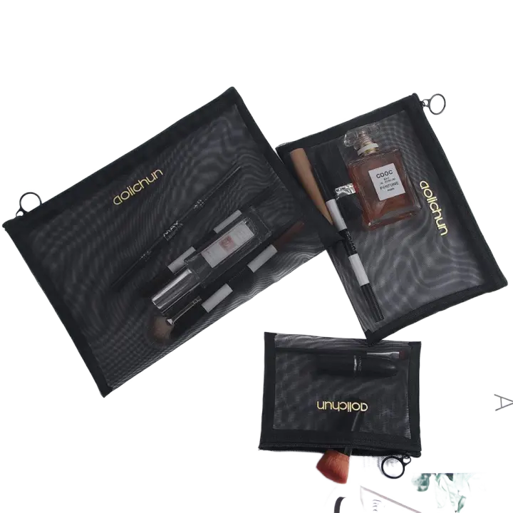 Bolsa negra con cremallera de gran capacidad, bolsa de lavado transparente, estuches de cosméticos, bolsas de cosméticos de malla, bolsa de aseo, bolsas de maquillaje - 1