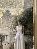 Vestido Vintage elegante Hepburn Sle para mujer, vestido elegante con cuello cuadrado, cintura plisada, falda larga ceñida, vestido coreano de verano - details 11