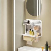 Estante de plástico para secador de pelo, caja de pañuelos para lavar la cara sin perforaciones montada en la pared, soporte para pañuelos clave para ahorrar espacio de gran capacidad para el hogar - details 5