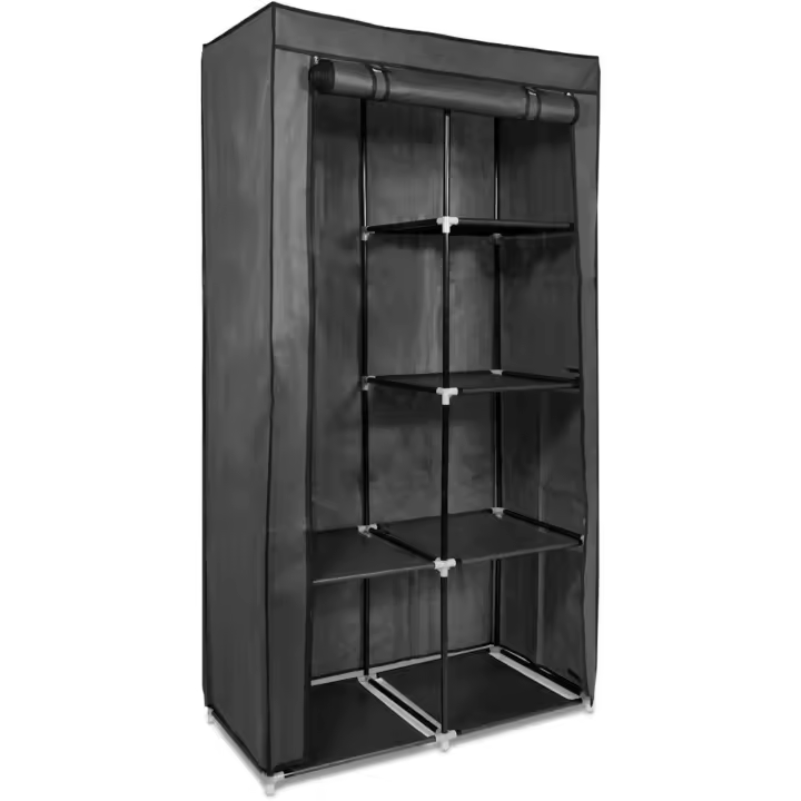 Navaris Armario de Tela Plegable Grande - Armario con estantes y barra para colgar ropa - 88 x 170 x 45 CM - Perchero Organizador para Dormitorio Gris - 1