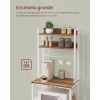 Estantería para Panadería con Toma de Corriente, Soporte de Microondas, Estantería de Cocina, Alambre de Metal, 14 Ganchos, 40 x 80 x 170 cm, Marrón Rústico y Negro - details 48