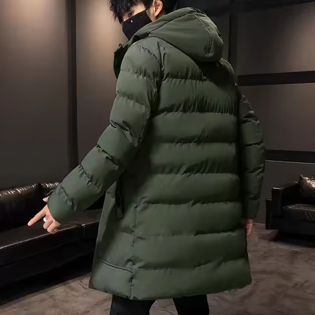 Chaqueta larga de plumón con cuello con capucha para hombre, chaqueta gruesa y cálida, chaqueta de invierno ajustada informal para exteriores para hombre, chaqueta y abrigo de invierno - 1