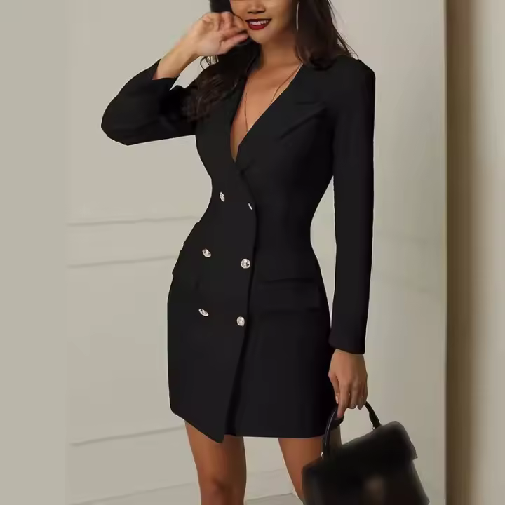 2024 americana nueva vestido de oficina elegante para mangas largas negro blanco Primavera Verano mujeres moda Casual talla grande Tre - 1