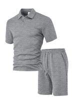 Los hombres de verano de manga corta Traje de Jacquard Casual Sports Hombres Slim Lapelado POLO Camisa de manga corta Traje - details 7