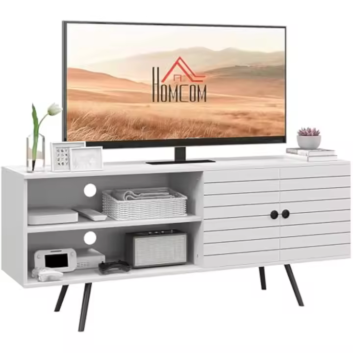 Mueble Moderno para Televisor de 65 Pulgadas Estante Abierto con 2 Estantes y 1 Ajustable Blanco - 1
