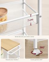 Carro de 4 Niveles, Carro Estrecho de Cocina con Ruedas, con Asa, para Espacio Reducido, 22 x 45,4 x 77 cm, para Cocina, Baño, Salón, Estudio, Marrón Rústico y Negro LRC033B01 - details 58