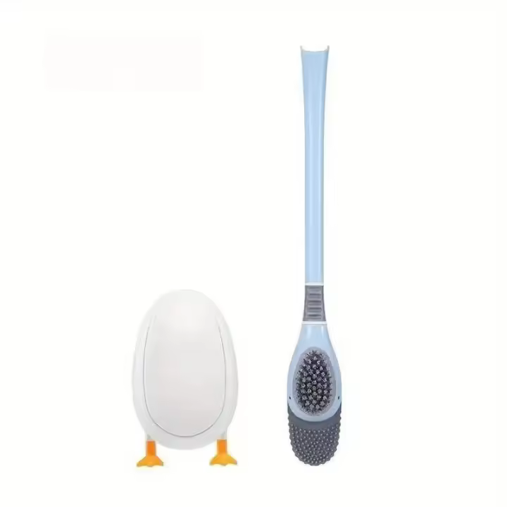 Cepillo de Inodoro de Pico de Pato con Mango Largo Cepillo de Limpieza de Piso para Baño de Alta Suavidad Montado en la Pared - 1