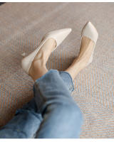 Francés desnudo tacones altos zapatos de mujer stiletto primavera y otoño 2025 nueva primavera solo zapatos profesionales trabajo zapatos de cuero tacón medio - details 9