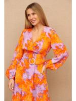 Vestido Midi Nome Estampado de Primavera Lila y Naranja con Cinturón Poliester, Polyester para Mujer Moda de Verano - details 1