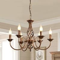 Lámpara en estilo tradicional de casa de campo, candelabro de hierro forjado ajustable en altura vintage de bronce, 6 luces, lámpara colgante de granja para salón, cocina, comedor - details 0