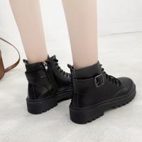 Botas Martin de talla grande para mujer, zapatos de tacón grueso, estilo británico, hebilla de cinturón, cordones, informales, botas cortas de terciopelo - details 5