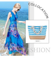 Bolsa de playa a rayas 2024, bolso de hombro para las axilas, bolso de lona informal de gran capacidad. - details 2