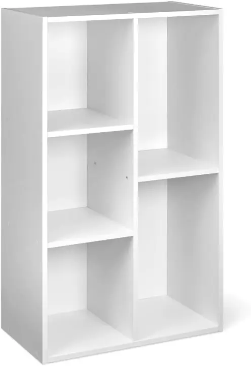 Estantería con 5 compartimentos, estante de oficina, librería, salón, dormitorio, cubo, blanco, 50 x 24 x 80 cm - 1