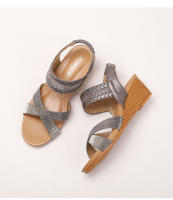 Sandalias de cuña bohemias para mujer, nuevo estilo étnico, con punta abierta, versátiles, de tejido cruzado, romanas. - details 10