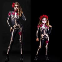 Body de esqueleto para fiesta de Halloween, mono de fantasma de diablo aterrador para niños y adultos, disfraces florales negros para el Día de Todos los Santos - details 0